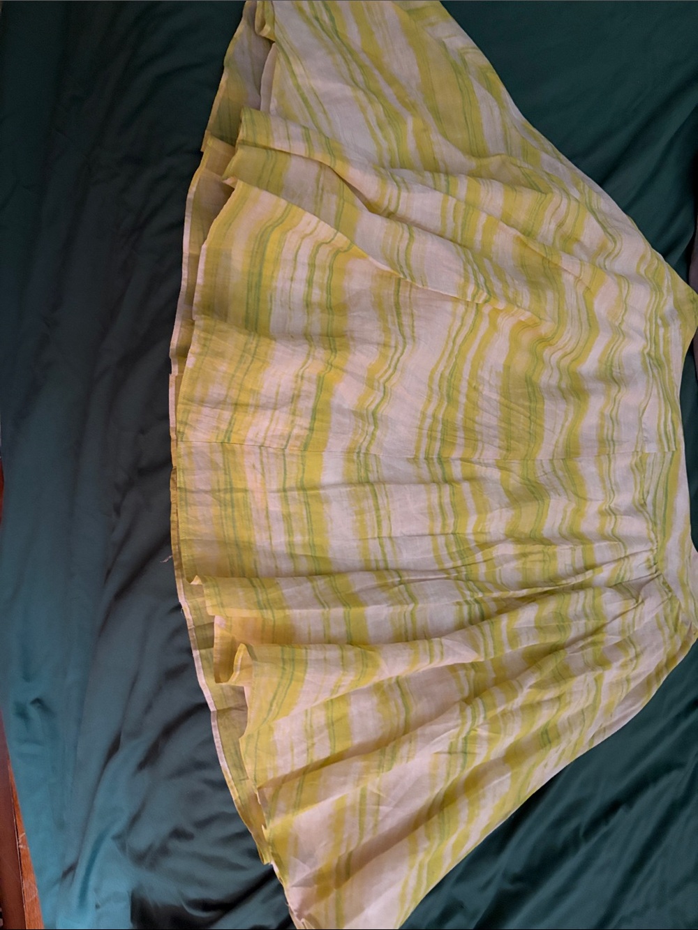 Women's Talbots Striped A-Line Linen Blend Skirt in Green and White